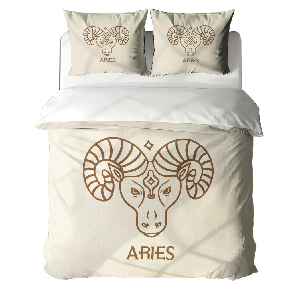 Aries Minimalist Boho Line Art Duvet Cover Bedding Set