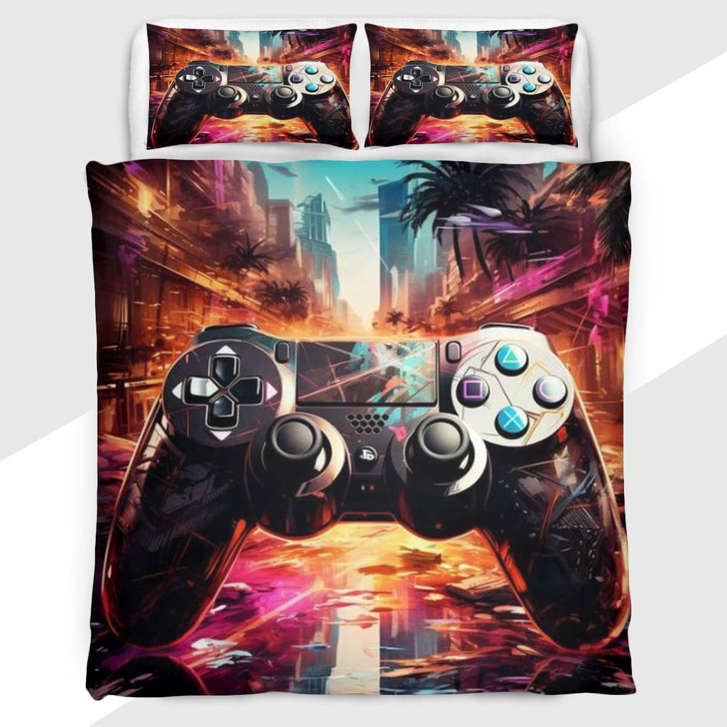 Gamer Duvet Cover Set with Colorful Paint Splash Controller