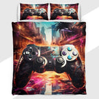 Gamer Duvet Cover Set with Colorful Paint Splash Controller