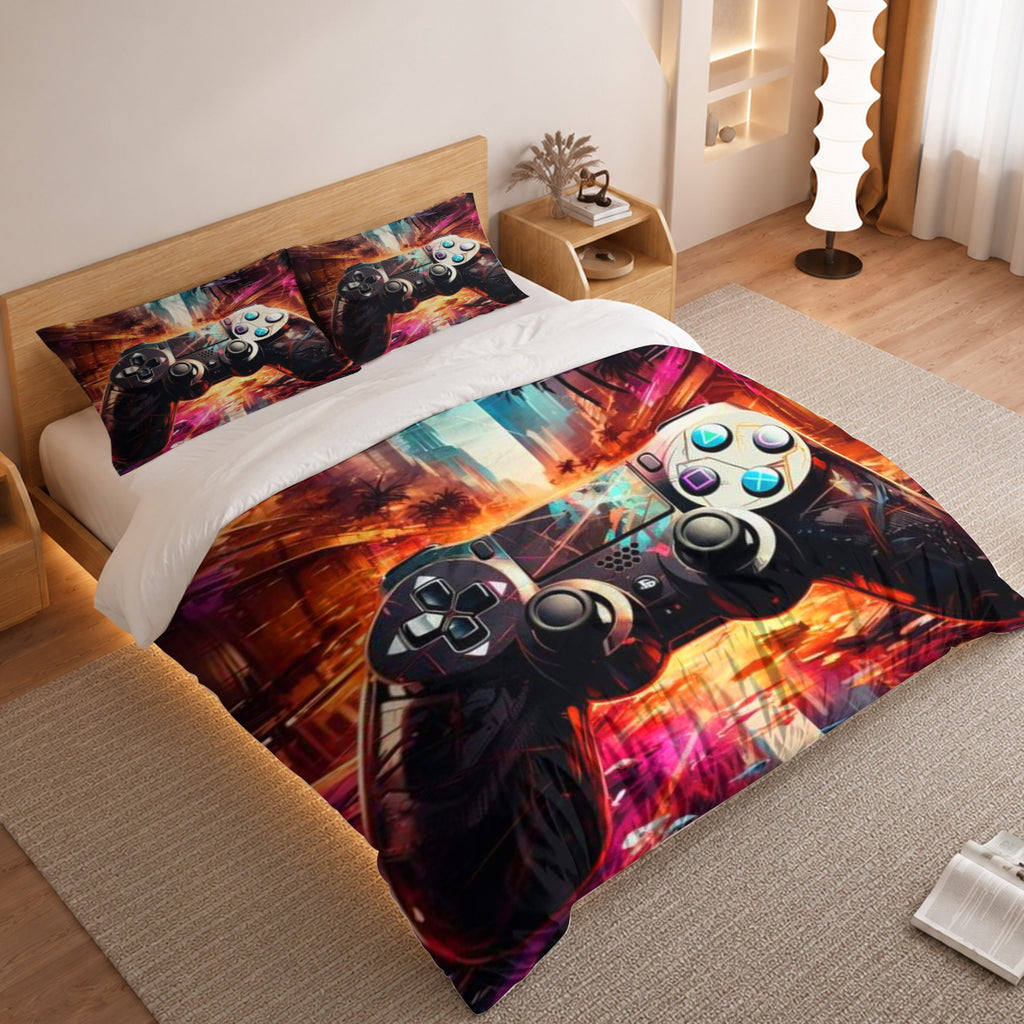 Gamer Duvet Cover Set with Colorful Paint Splash Controller 2
