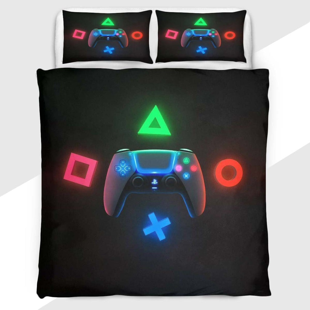 Gamer Duvet Cover Set featuring Glowing PlayStation Symbols