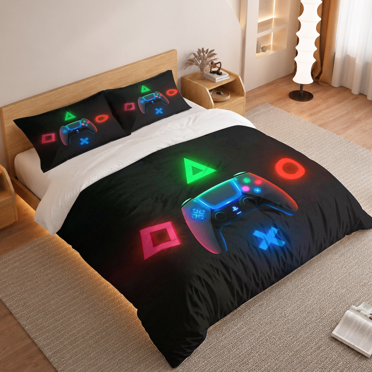 Gamer Duvet Cover Set featuring Glowing PlayStation Symbols 2