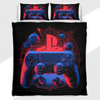 Gamer Duvet Cover Set with Red and Blue Neon Controller