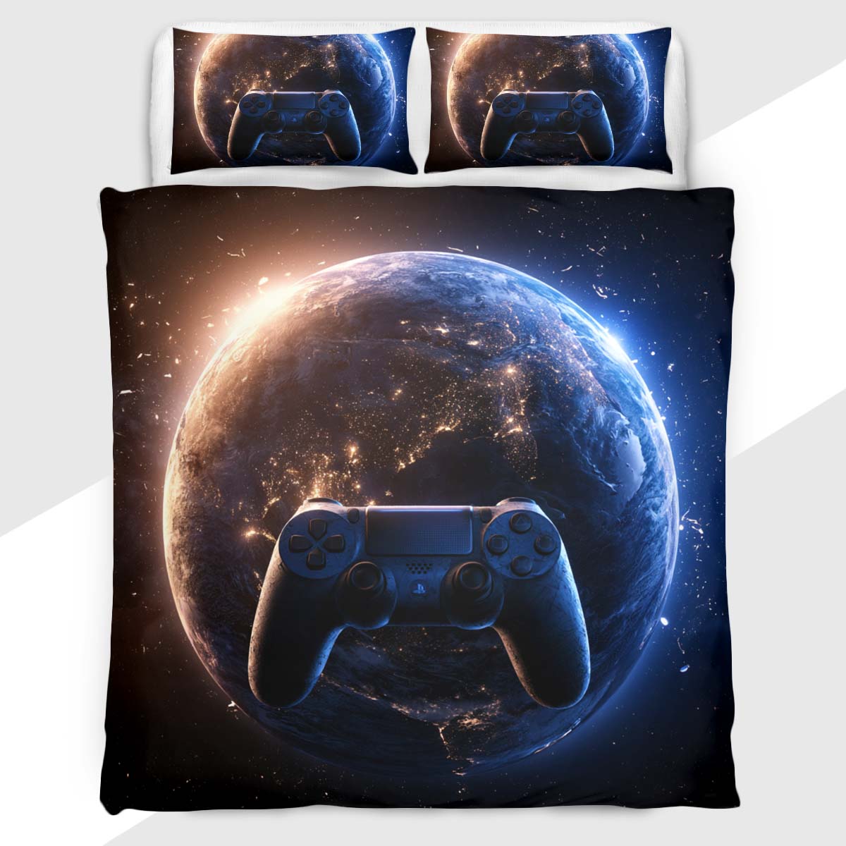 Gamer Duvet Cover Set with Cosmic Galaxy Controller