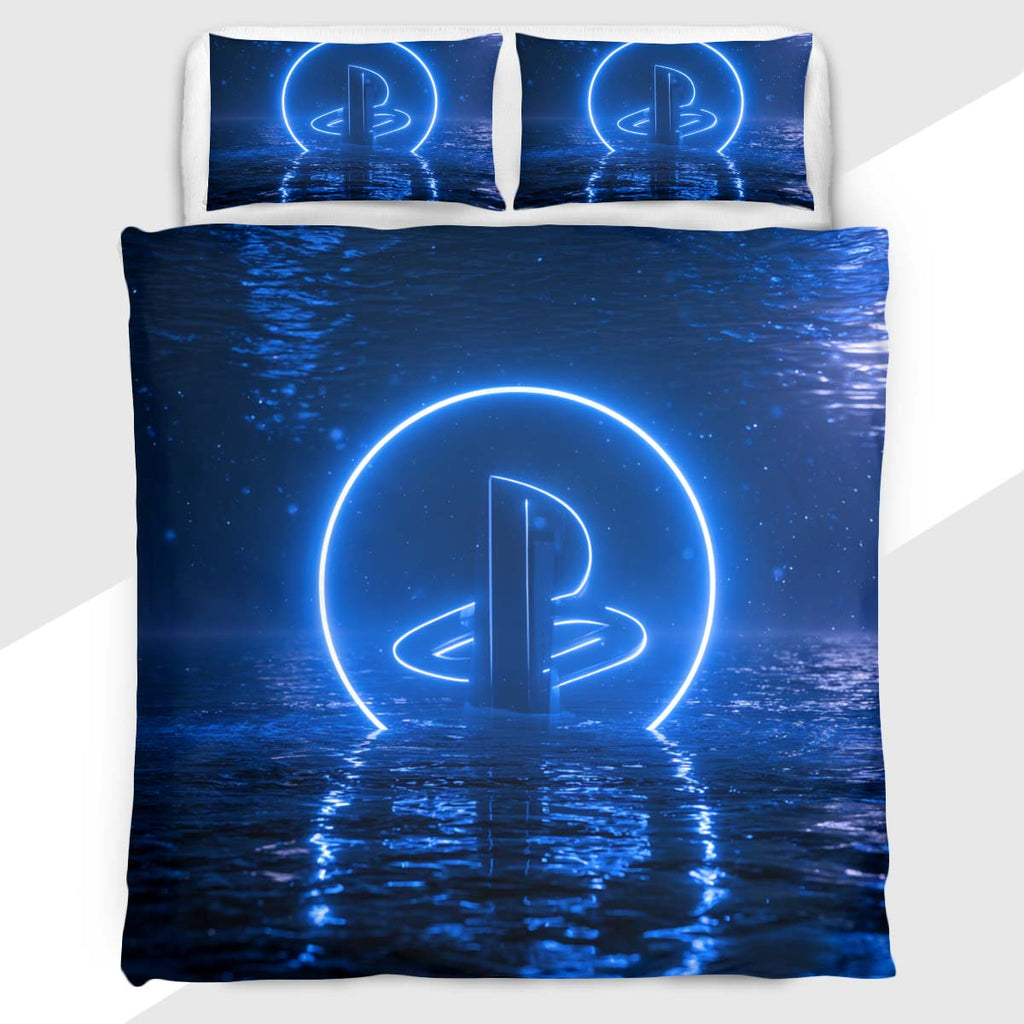 Gamer Duvet Cover Set with PlayStation Blue Neon Light
