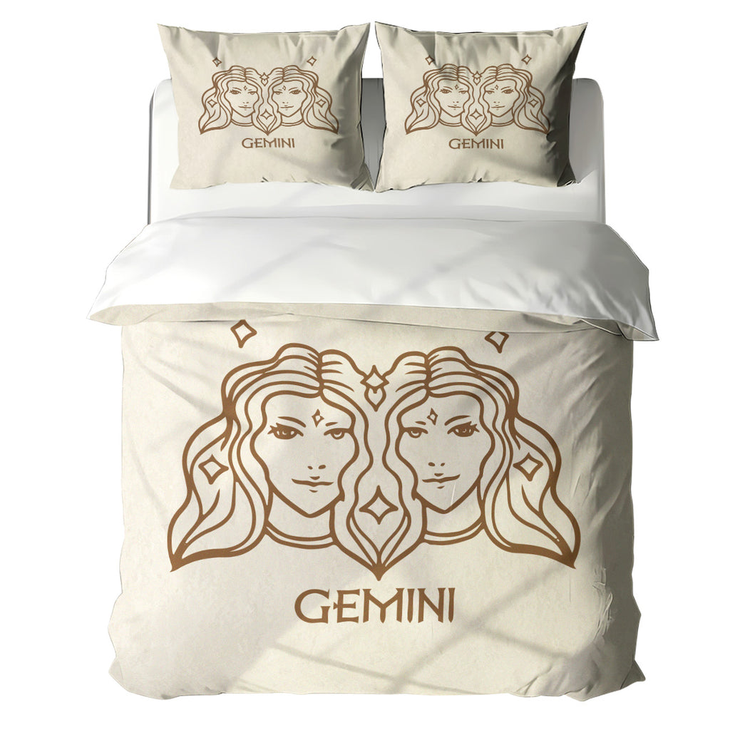 Gemini Minimalist Boho Line Art Duvet Cover Bedding Set