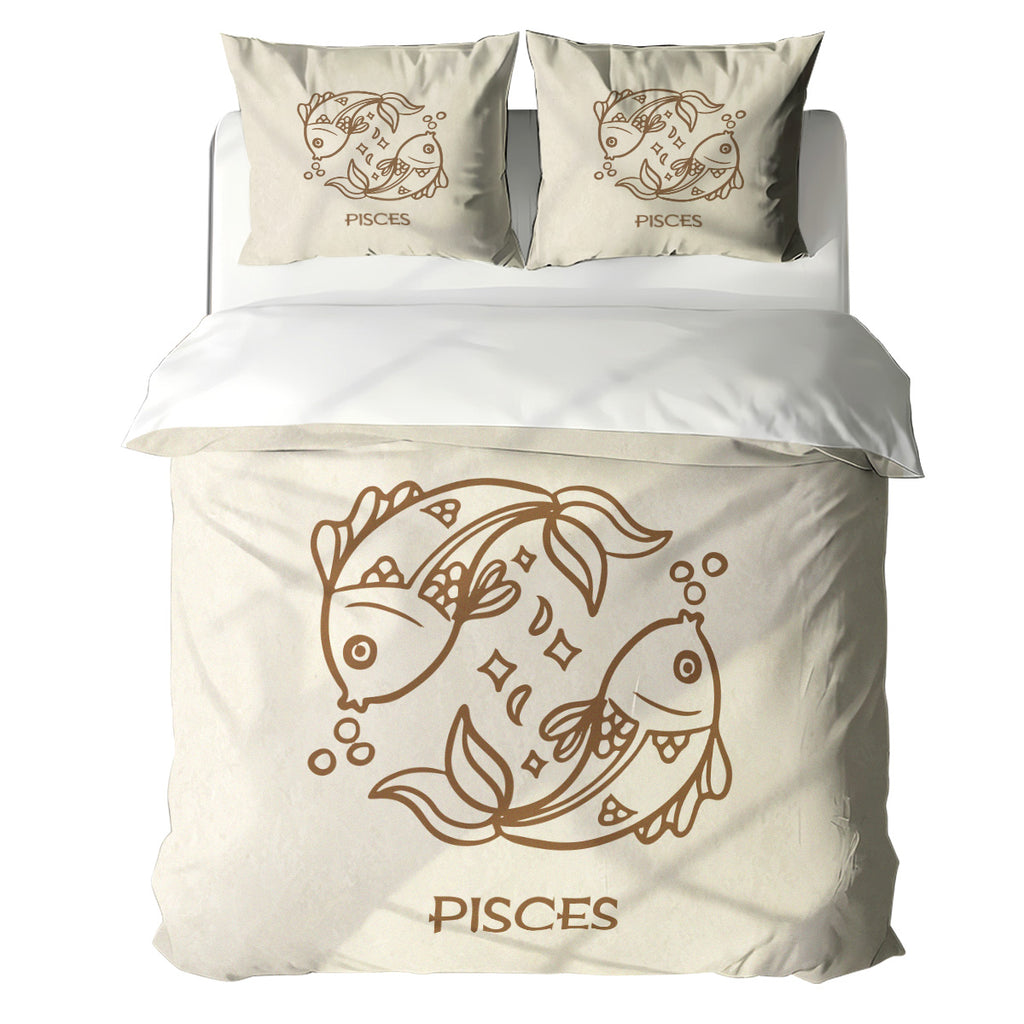 Pisces Minimalist Boho Line Art Duvet Cover Bedding Set
