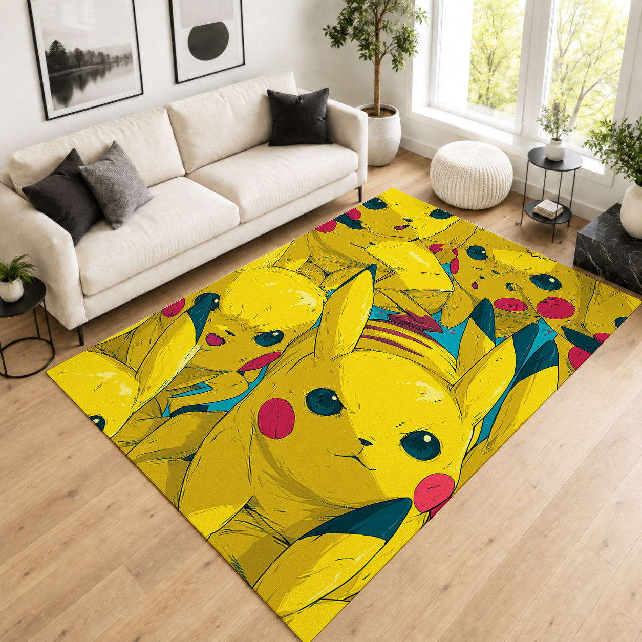 Pokemon Pikachu Yellow Collage Pattern Area Rug