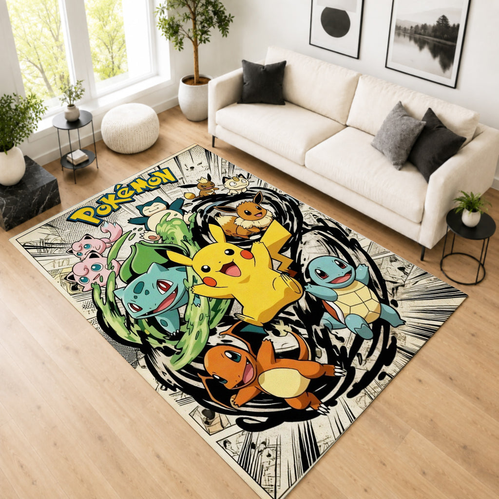 Pokemon Kanto Starters Comic Style Area Rug 2