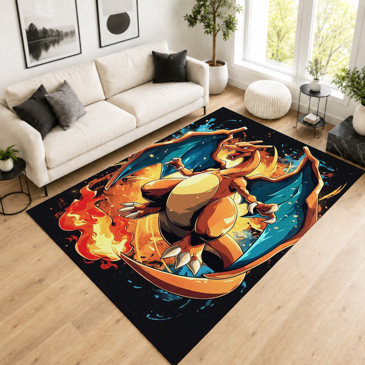 Pokemon Charizard Flaming Fire Area Rug