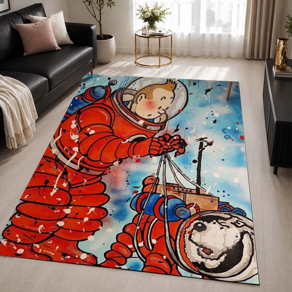 Tintin and Snowy Explorers On The Moon Area Rug - The Adventures of Tintin Floor Mat